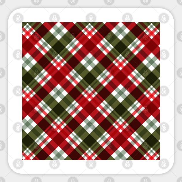 Red Cream and Green checked Tartan diagonal Plaid Pattern Sticker by teezeedy